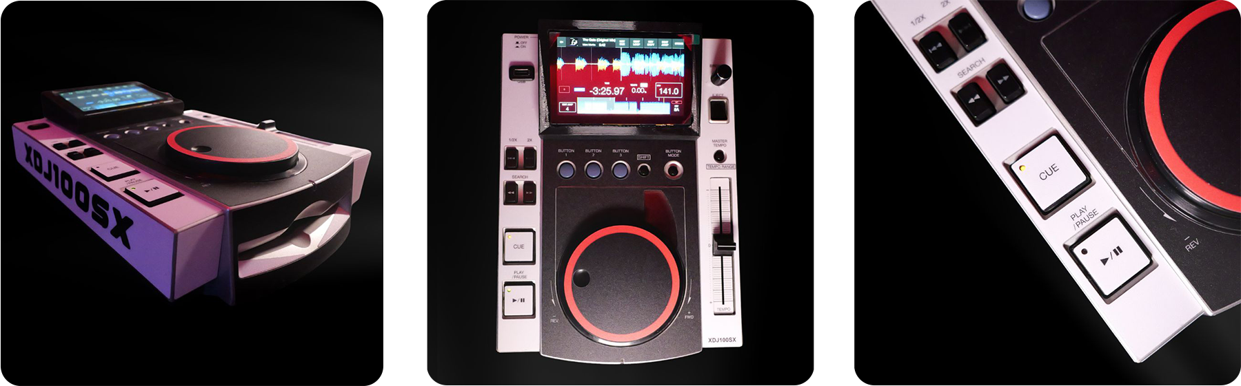 Product shots of the finished XDJ100SX unit